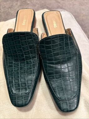 Kaanas Dark Green Croc-Embossed Leather Slip-Ons
